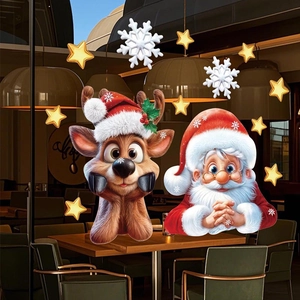 Christmas wall stickers set with Santa Claus and Reindeer for holiday window decoration