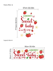 Detail view of Sweet Baby strawberry wall sticker dimensions and layout for nursery decor