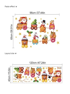 Tableau des tailles détaillé pour autocollants muraux train du Père Noël et dimensions