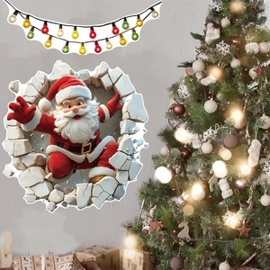 Adesivo murale Babbo Natale 3D con luci colorate per decorazioni natalizie festive in casa