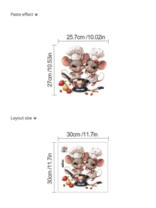 Detail view of layout and paste size for cartoon chef mouse kitchen wall stickers