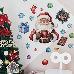 Weihnachtsmann Weihnachten Wandsticker Neujahr PVC Wasserdicht Abnehmbare Wandtattoos Für Schlafzimmer Wohnzimmer Festliche Deko