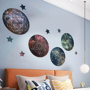 Cosmic galaxy star chart wall stickers with sacred geometry for bedroom decor