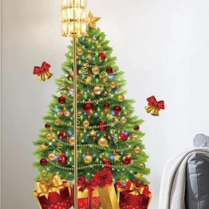 Christmas tree wall decal with festive ornaments and gift boxes for home decoration