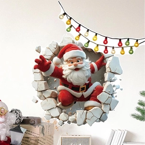 Adesivo murale 3D Babbo Natale con luci colorate festive per decorazione natalizia