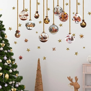 Christmas wall decals set with colorful baubles and classic festive icons for home decor