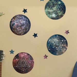 Cosmic galaxy wall stickers with sacred geometry patterns for bedroom and living room decor