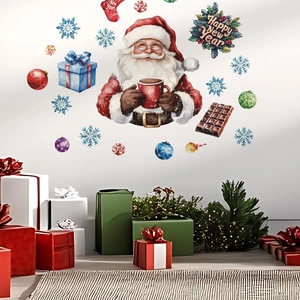 Weihnachtsmann Wandtattoo Set mit Happy New Year Aufklebern für festliche Wohndekoration