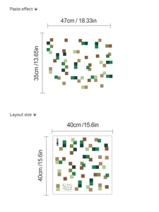Détail de l'autocollant mural mosaïque montrant la taille et l'effet de pose