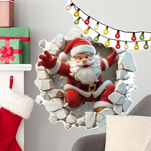Adesivo murale 3D Babbo Natale con effetto muro rotto per decorazione festiva della casa