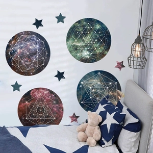 Cosmic galaxy wall decals set with sacred geometry patterns for bedroom home decor
