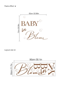 Dettagli del layout e dimensioni dell'adesivo Baby in Bloom per decorazioni festa