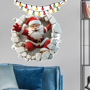 Adesivo murale 3D Babbo Natale con luci colorate per decorazioni natalizie in camera