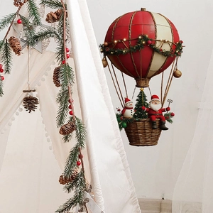 Christmas Santa hot air balloon wall sticker with LED lights for home festive decoration