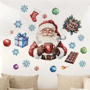 Festliches Aquarell Weihnachtsmann Wandtattoo Set für gemütliche Weihnachtsdeko