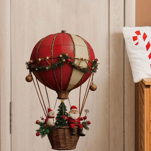 Christmas Santa hot air balloon wall sticker with LED lights for festive home decoration