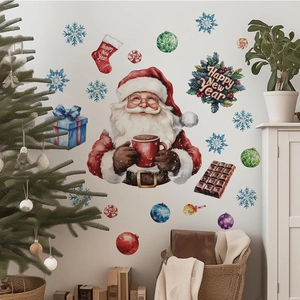 Selbstklebende Weihnachtsmann Wandtattoo-Set für festliche Dekoration in Wohnräumen