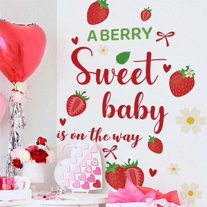 Strawberry Theme Sweet Baby On The Way Wall Stickers PVC Vinyl Floral Heart Decal For Baby Shower Gender Reveal Nursery Decor