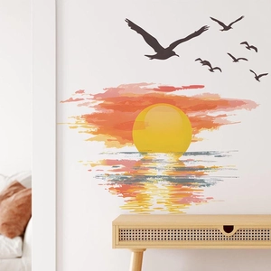 Sunset and flying birds PVC wall decal for minimalist living room and bedroom home decor