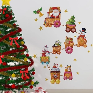 Sticker Mural Train du Père Noël de Noël Amovible PVC DIY Mural pour Chambre d'Enfant Salon Décoration Maison