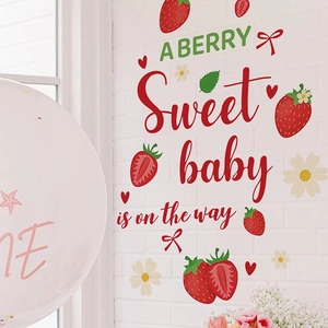Sweet Strawberry Baby Shower Wall Decal with A BERRY Sweet Baby Is On The Way lettering