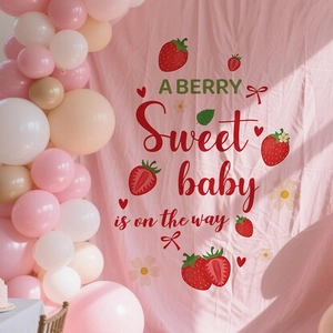 Sweet Baby strawberry theme background for baby shower and gender reveal parties