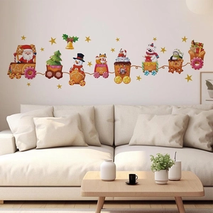 Stickers muraux train du Père Noël et renne pour décoration de fête et maison en PVC