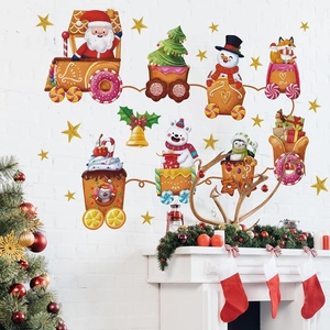 Stickers muraux train de bonbons du Père Noël pour décoration festive de fond de maison