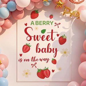 Sweet baby shower strawberry backdrop with balloons for gender reveal party decoration