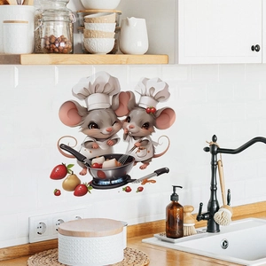 Cartoon chef mice wall sticker for kitchen decor with waterproof PVC oil-proof decals