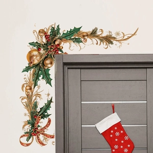 Festive Christmas wall stickers with holly and berries for door corners and walls