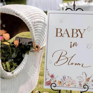 Insegna Baby in Bloom per baby shower e festa rivelazione genere con decorazioni floreali rosa
