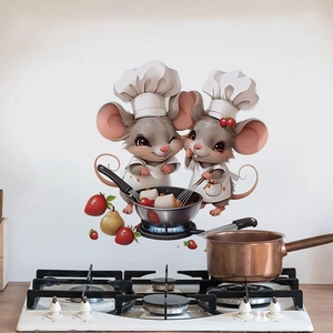 Cartoon chef mouse kitchen wall stickers and oil-proof PVC wall mural for home decor