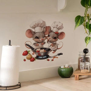 Self-adhesive cartoon chef mice wall stickers for kitchen decor oil-proof PVC decals