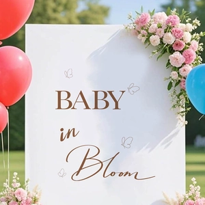 Adesivo Baby in Bloom con farfalla per decorazioni di feste baby shower e party