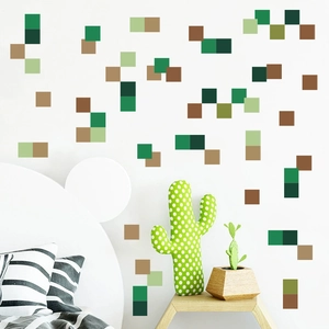 Stickers muraux autocollants style pixel avec carrés verts et marron pour la déco