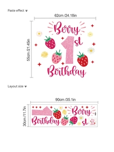Detail showing Berry 1st Birthday strawberry wall decal dimensions and layout sheet