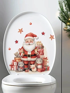 Festive Santa and cats PVC wall sticker applied to a toilet lid for Christmas decor