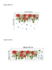 Christmas wall decal layout with red poinsettia and green pine leaves for home decor