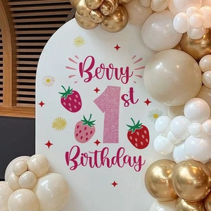 Berry 1st Birthday Wall Sticker Strawberry Theme PVC Decals For Girl First Birthday Party Sweet Daisy Nursery Decor