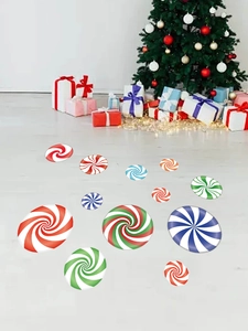 Peppermint candy floor decals in red, green, and blue for festive Christmas decoration