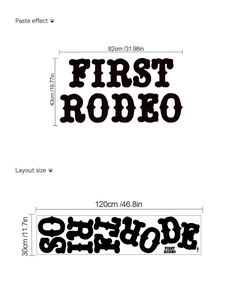 Layout and paste dimensions for FIRST RODEO PVC party wall decal for 1st birthday decor