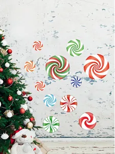 Close-up of peppermint candy wall stickers with red green and blue spiral patterns