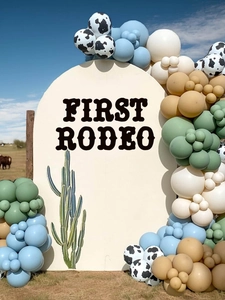 Detailed Western First Rodeo backdrop with arch stickers, cactus art, and cowboy theme