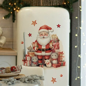 Festive Santa Claus and cats PVC wall sticker set for holiday home wall decoration