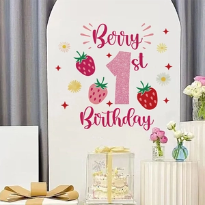 Berry 1st Birthday wall sticker with strawberries and daisies for party decor