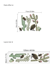 Detail of cactus and vulture wall decal showing paste effect and layout dimensions