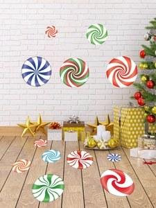 Detail showing various sizes of colorful candy swirl wall stickers for Christmas decor