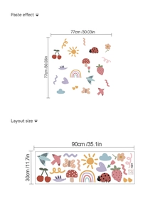 Wandtattoo Maße mit Regenbogen und Sonne, Layout 77x77cm für Kinderzimmer Deko