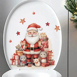Christmas Santa Claus and cats decorative waterproof PVC wall sticker for toilet lid